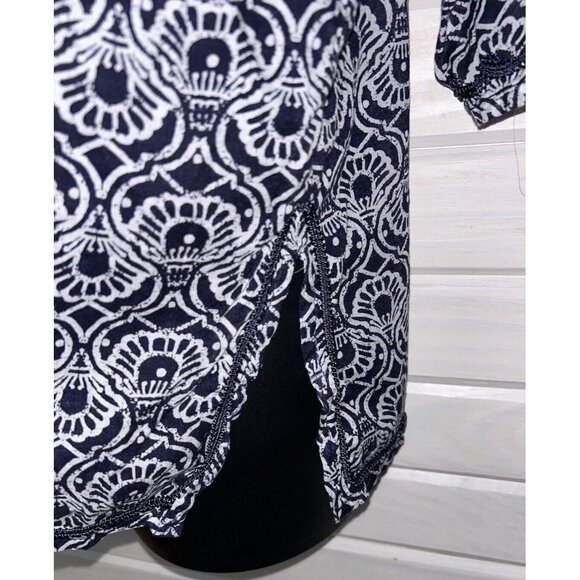 Anne Carson Sz PLUS 1X Tunic Blouse Boho Navy Blue Cotton 3/4 Sleeve Geo VGUC - Picture 6 of 12